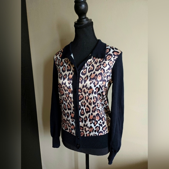 Designer Pink Tartan Womens Black Cheetah Satin Cardigan Button Up Blouse Top - Picture 2 of 7